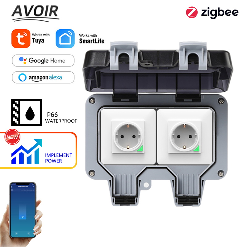 Timer Dual Outlet - Avoir Tuya Zigbee soket listrik IP66,